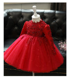 Kid Baby Flower Girl Wedding Pomfret Yarn Long Sleeve Birthday Princess Dress