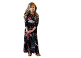 Family Matching Mother Daughter Long Sleeve Flower Print Dresses