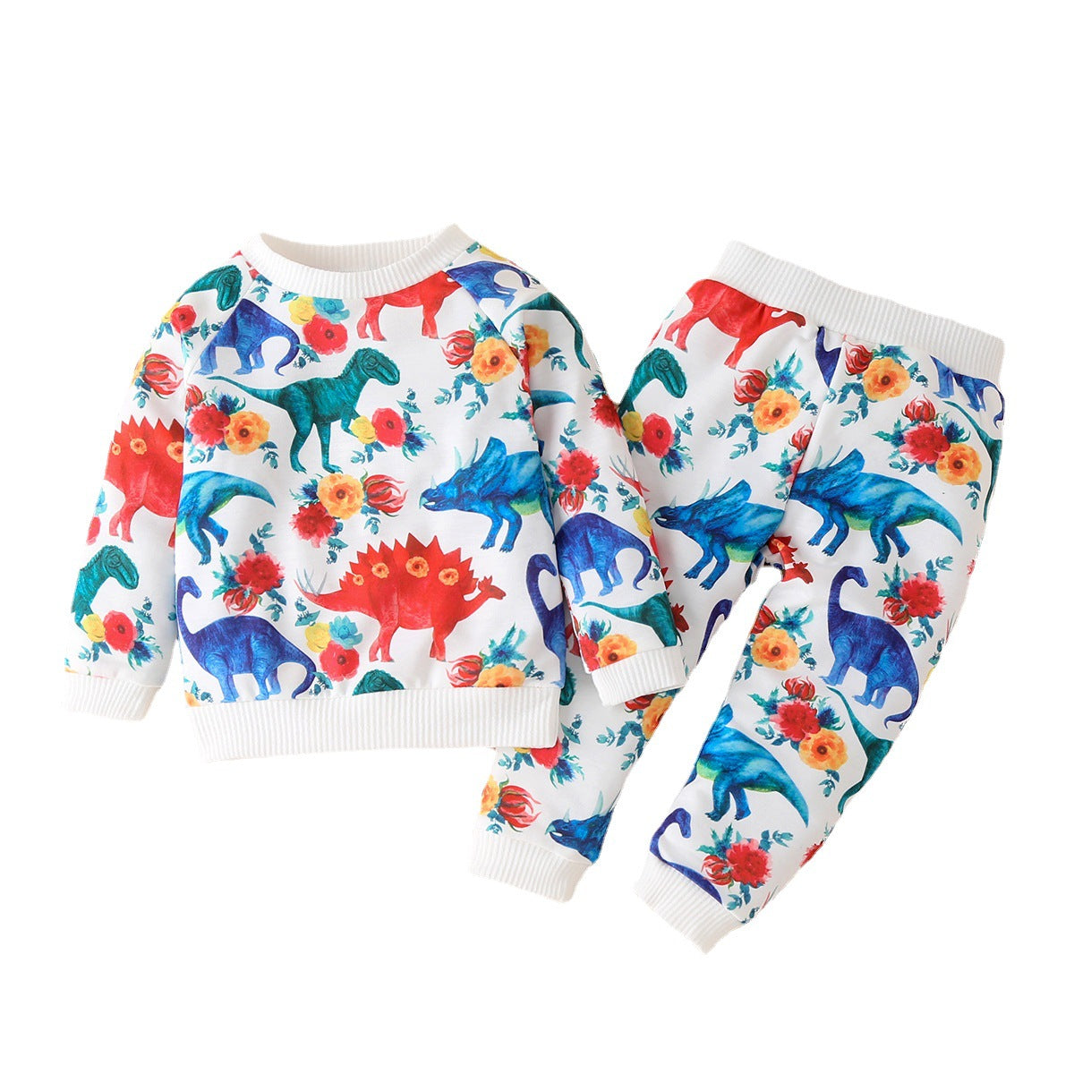 Kid Baby Boy Autumn Long Sleeve Cotton Dinosaur Suit 2 Pcs Sets