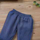 Kid Baby Girl Suit Autumn Solid Flared Sleeve Lace Bell 2 Pcs Sets