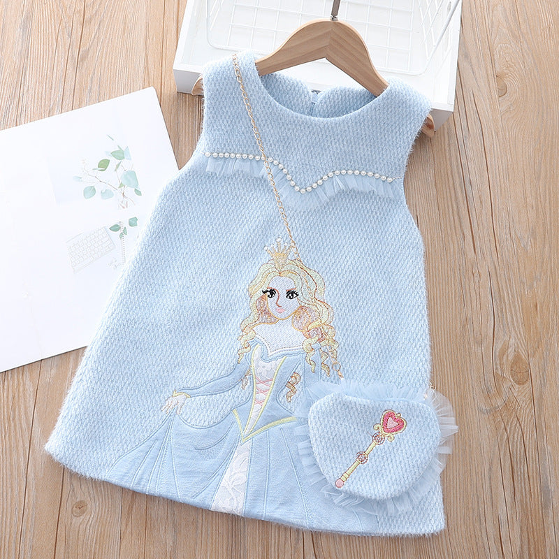 Kid Baby Girl Embroidered Princess Woolen Padded Dresses