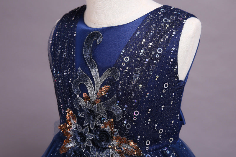 Kid Girl Princess Floral Sequined Long Wedding Lace Dresses