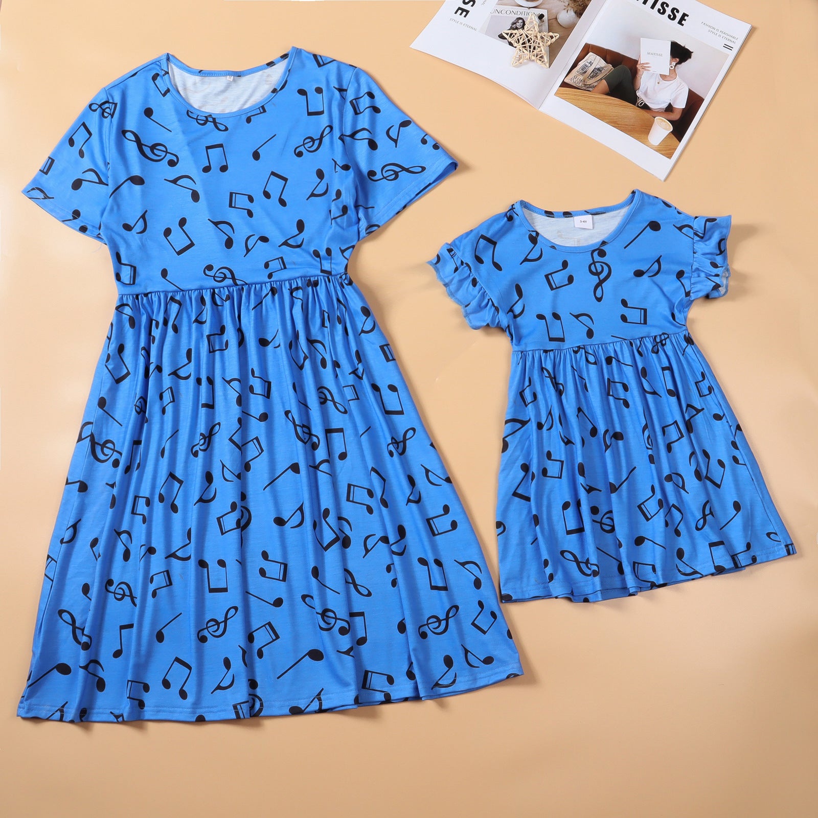 Family Matching Mother-Daughter Casual Mini Lovely Short Sleeves Dresses