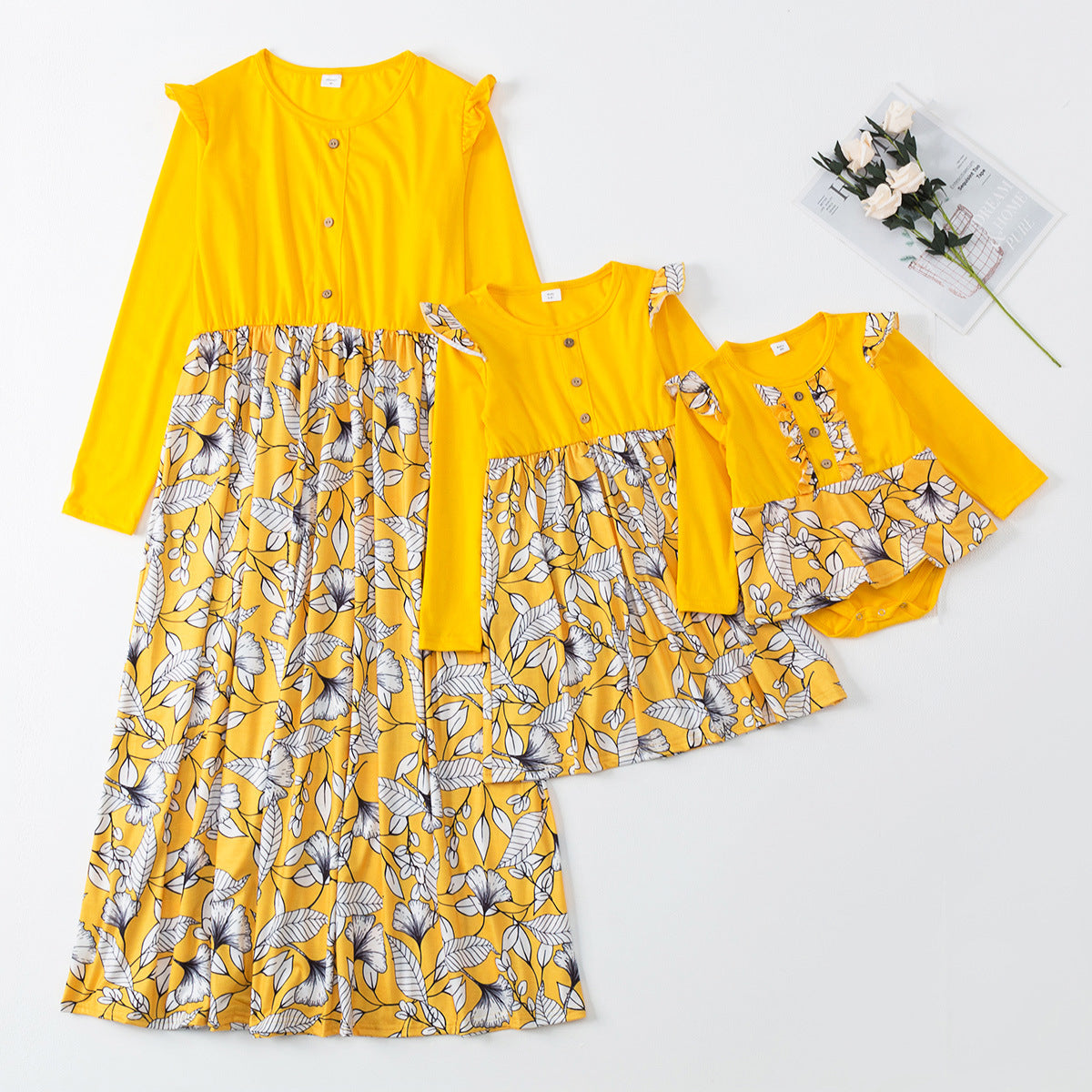 Family Matching Parent-child Long-sleeved Flower Dress