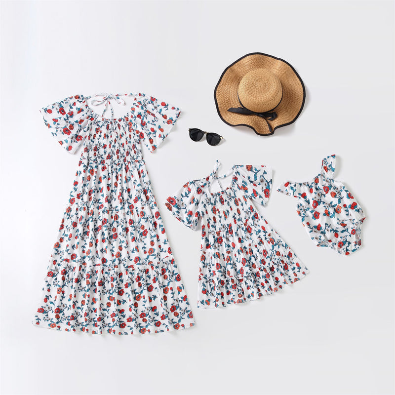 Family Matching Parent-child Flower Print Swing Dress