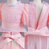 Kid Gir Princess Mesh Gauze Wedding Bubble Sleeve Piano Long Dresses