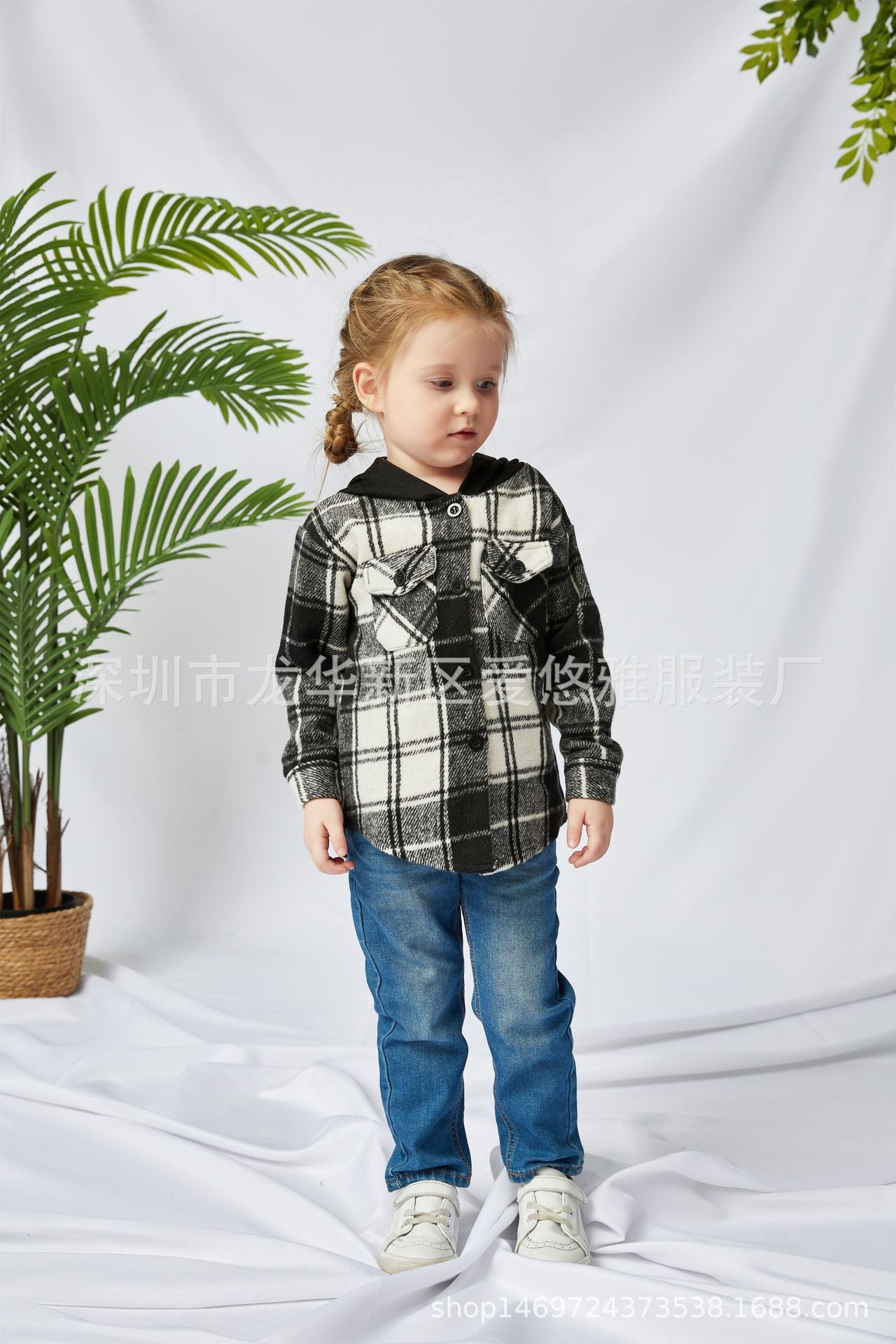 Family Matching Adult Kid Padded Black Plaid Hooded Shirt