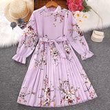 Kid Girls Princess Retro Long-sleved Autumn Winter Flower Dress