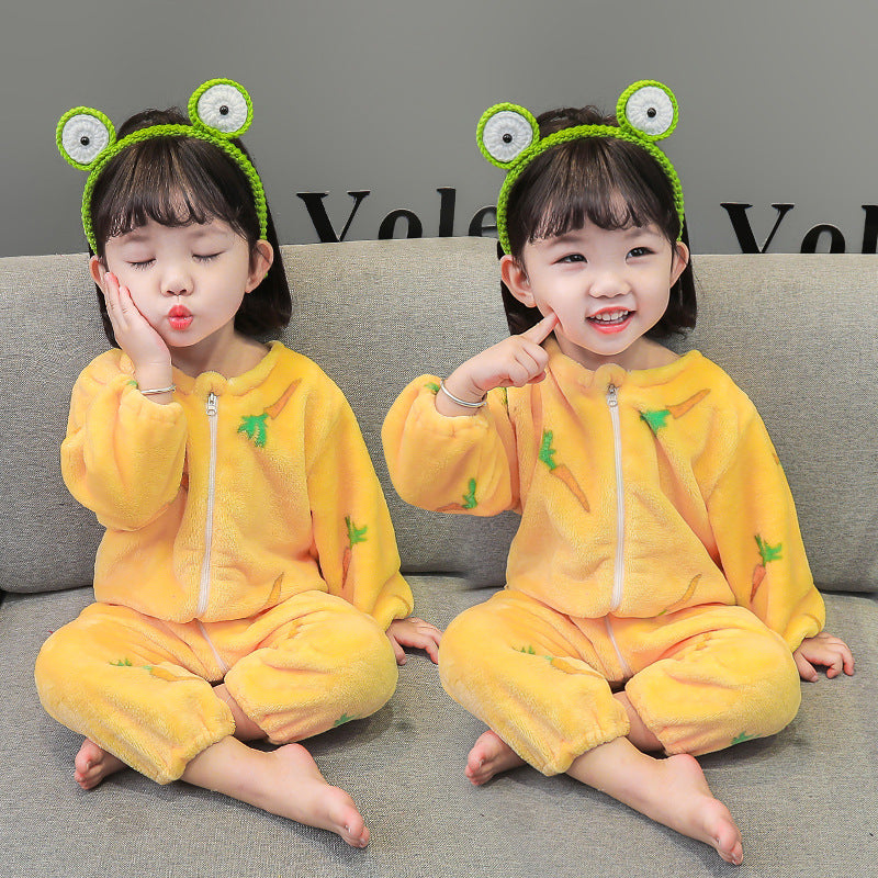 Baby Girl One-piece Autumn Winter Fleece Thickened Flannel Pajamas