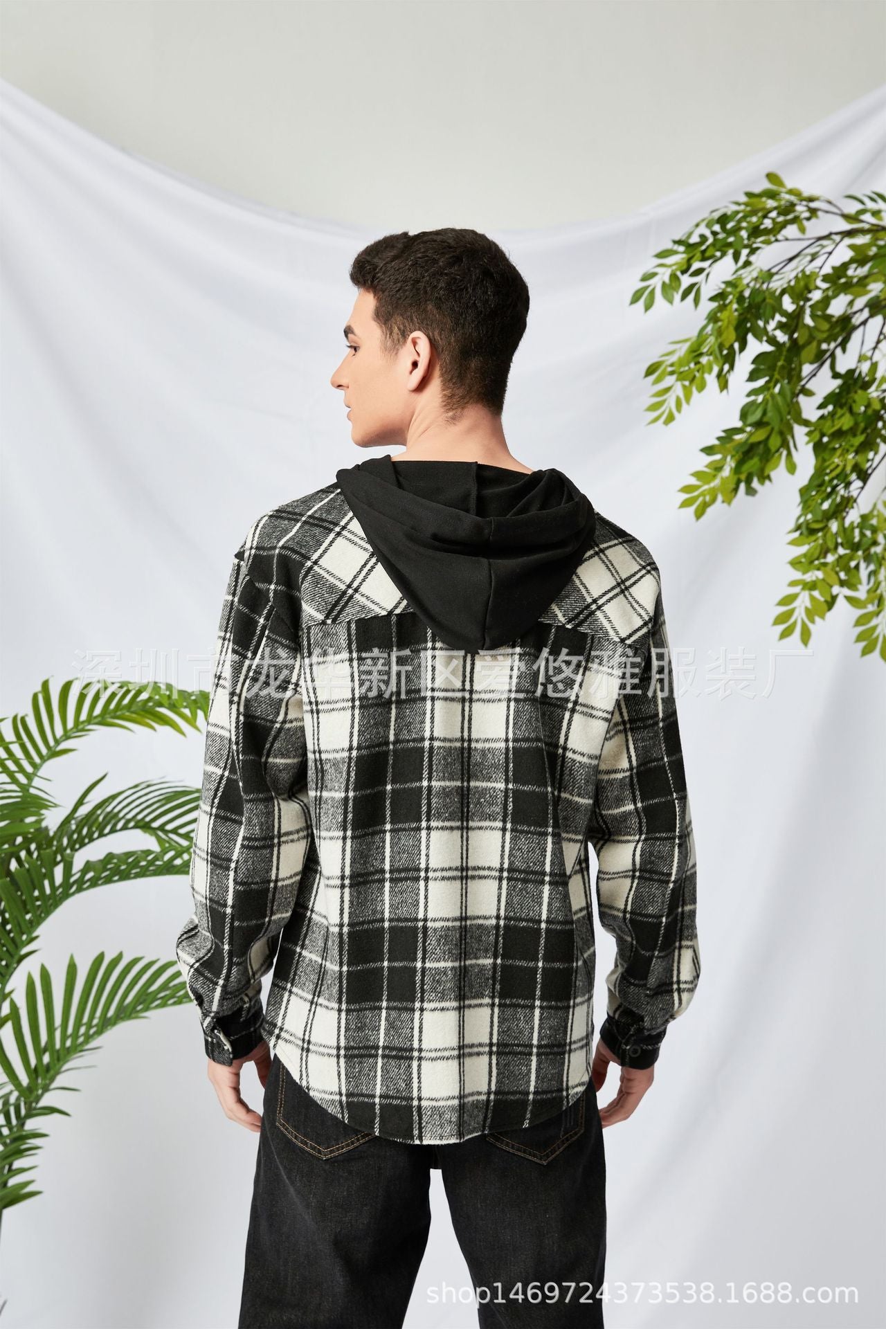Family Matching Adult Kid Padded Black Plaid Hooded Shirt