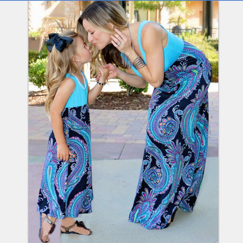 Family Mathcing Phoenix Tail Sleeveless Parent-child Long Dress