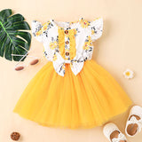 Kid Baby Girl Gauze Printed Fleecy Flying Sleeves Flower Casual Dresses