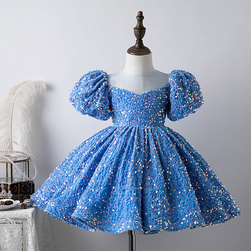 Kid Baby Girl Sequin Bubble Sleeve Princess Performance Dress