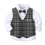 Kid Baby Boy Gentlemen Suit Plaid Party 3 Pcs Sets