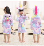 Kid Girl Flannel Pegasus Bathrobe Animal Gown Rainbow Cartoon Pajamas