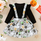 0-18M Baby Girls Spring Autumn Halloween Alphabet Print Halter 2 Pcs Sets