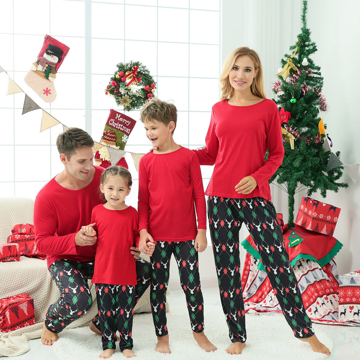 Family Matching Home Red Autumn Christmas Pajamas