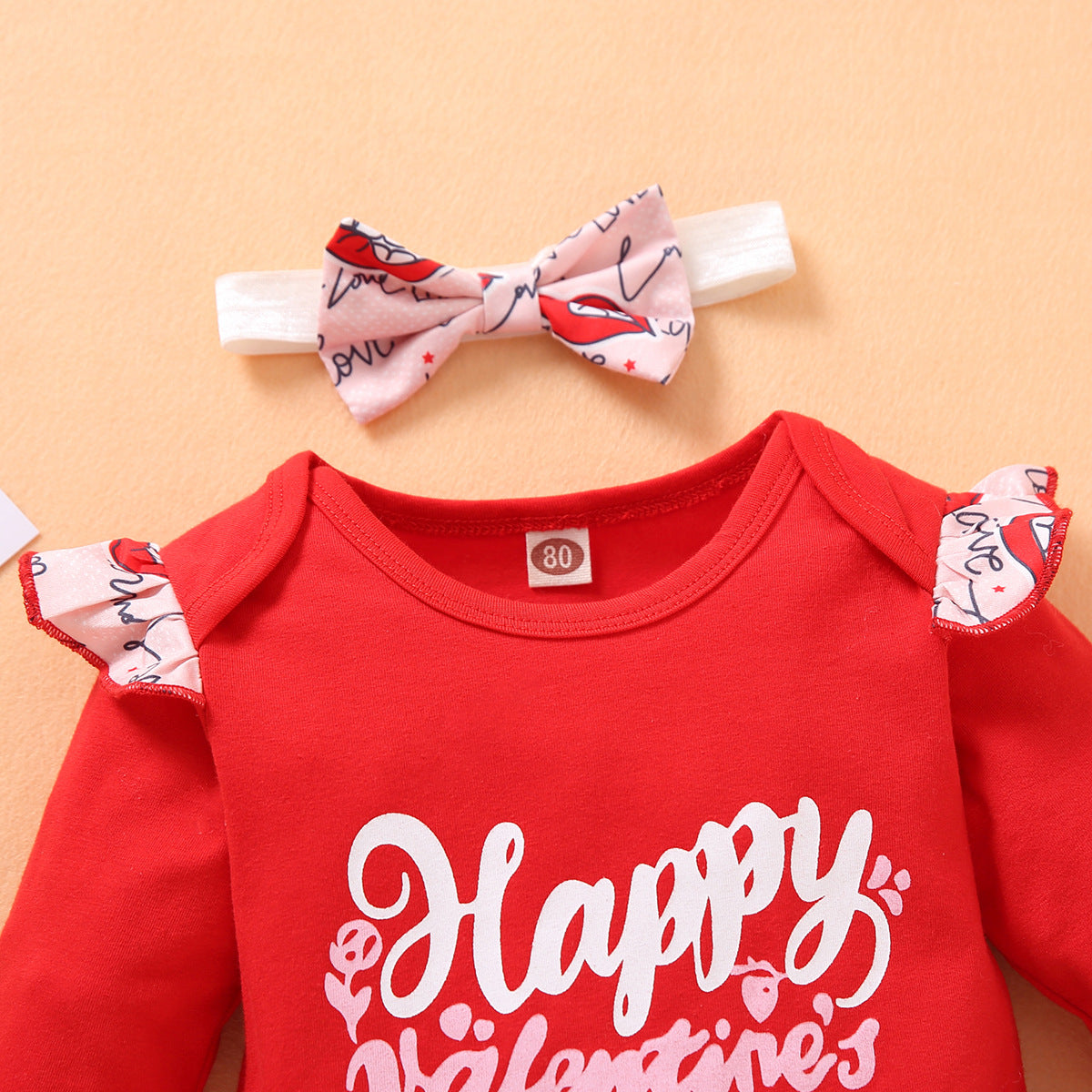 Baby Girl Valentine's Day Long Sleeves Bodysui 3pcs Sets
