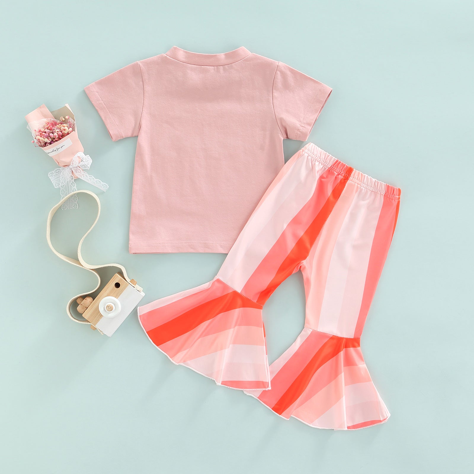 Baby Girls Suit Summer Stripe Bell Bottom Short Sleeve 2 Pcs Set