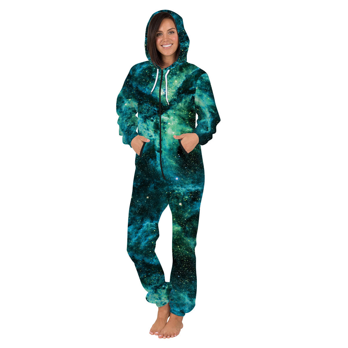 Family Matching Star Digital Print Fashion Zipper Long Sleeve Pajamas