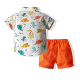 Kid Baby Boys Summer Suit Cartoon Dinosaur 2 Pcs Set