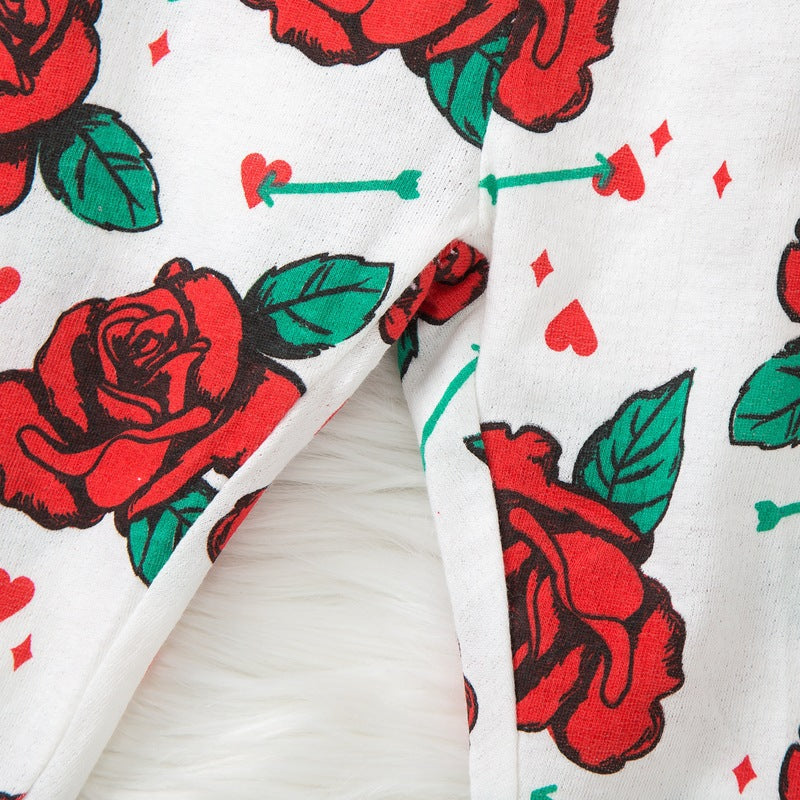Baby Girl Valentine Love Printed Long Sleeve Flower 3 Pcs Set