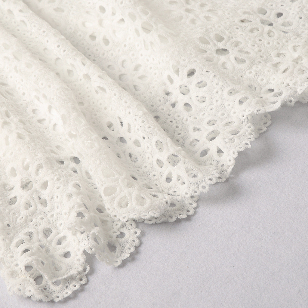 Family Matching Summer Sexy Lace Round Collar Flounces Quarter Sleeve Dresses