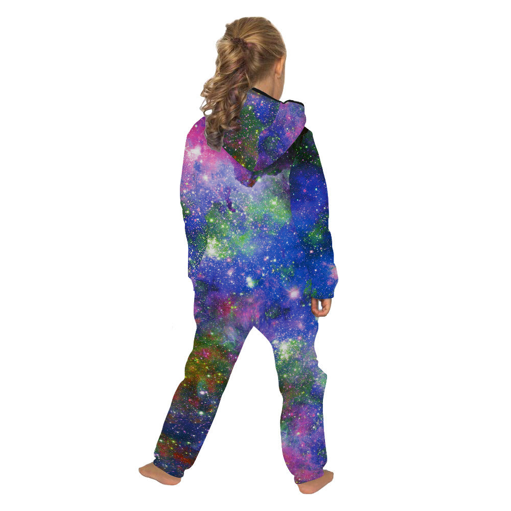 Family Matching Star Digital Print Fashion Zipper Long Sleeve Pajamas