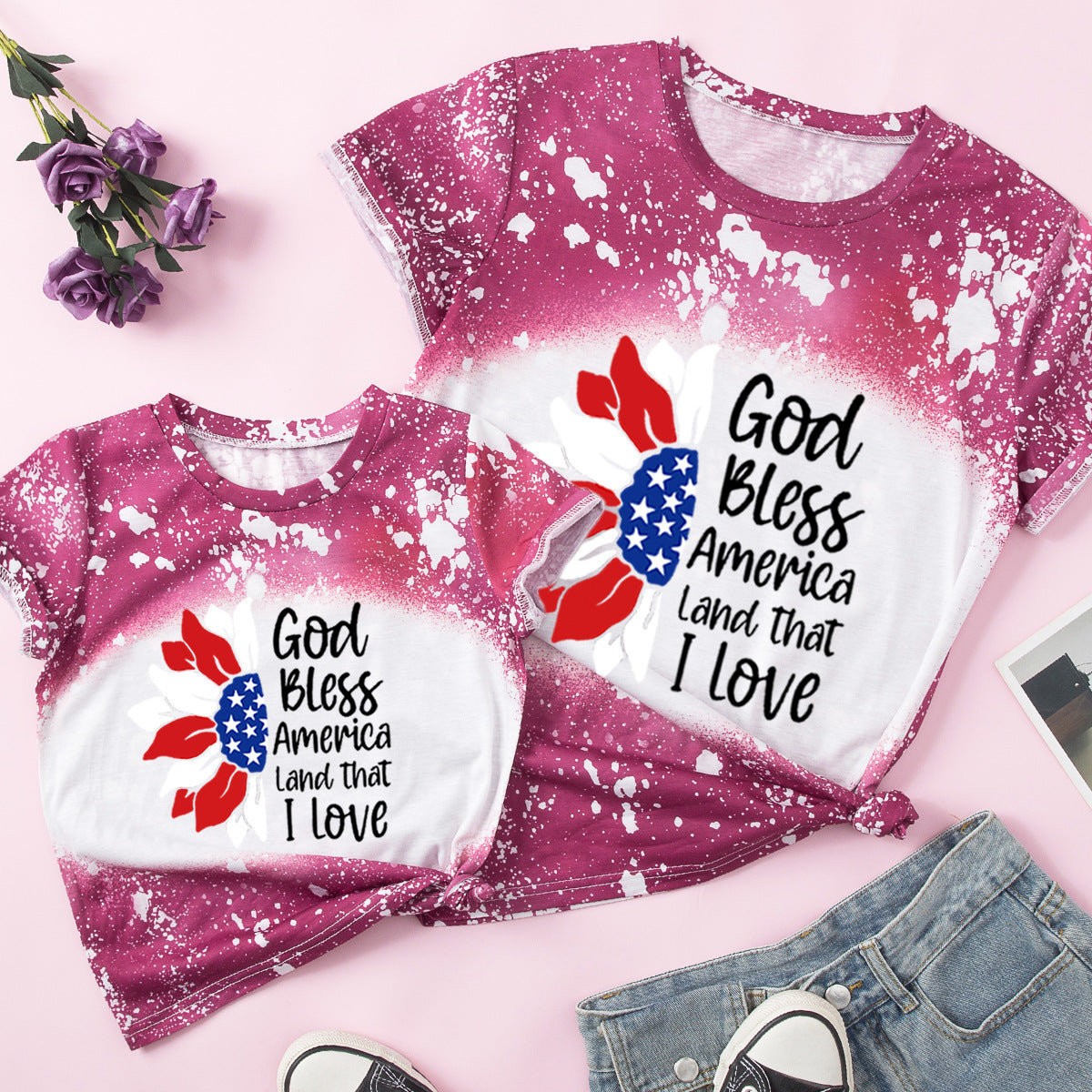 Family Matching Mother Kid Short Sleeves Independence Day T-shirt