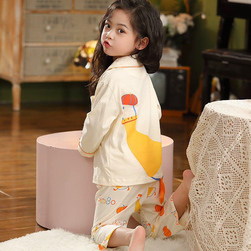 Kid Girl Pajamas Cartoon Long Sleeve Pure Cotton Home Wear