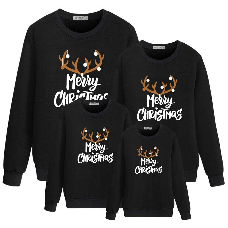 Family Matching Autumn Christmas Elk Print Warm Hoodie