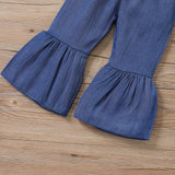 Kid Baby Girl Suit Autumn Solid Flared Sleeve Lace Bell 2 Pcs Sets