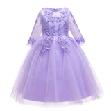 Kid Girl Wedding Pompous Gauze Princess Long Sleeve Sequin Mesh Dresses