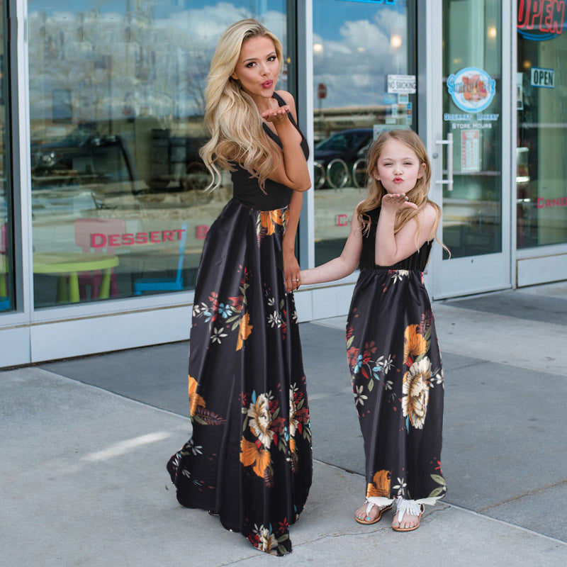 Family Matching Mother- Daughter Floral Print Dresses