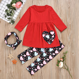 Baby Kid Toddler Girl Valentine's Day Suit Plaid Heart 3 Pcs Sets