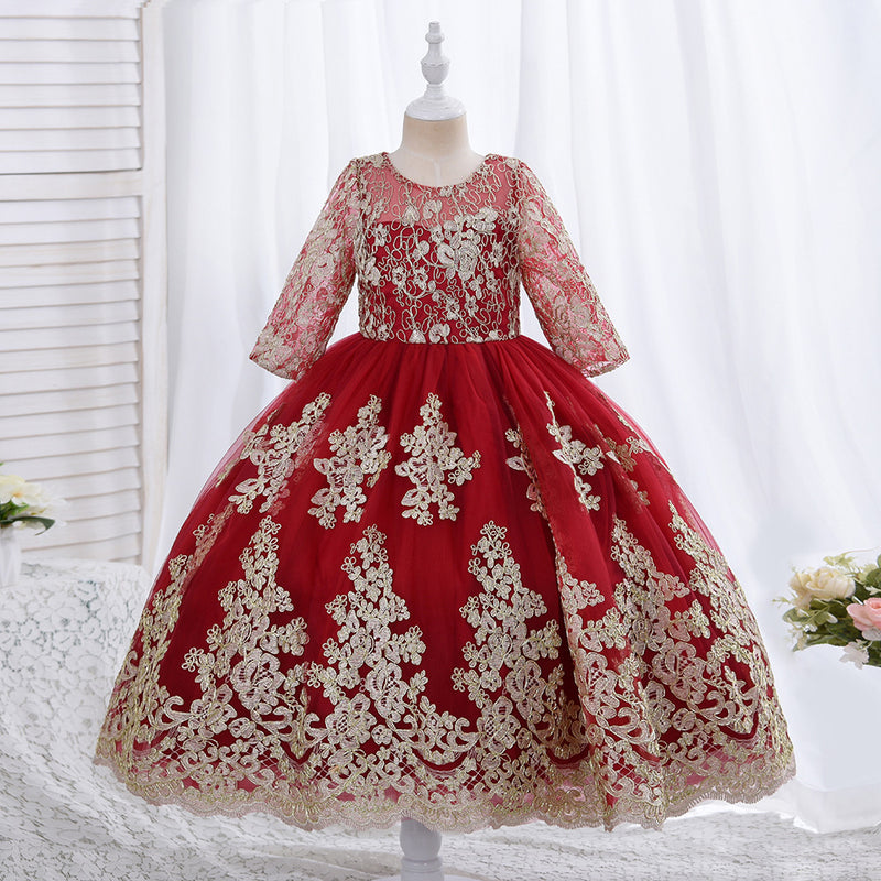 Kid Baby Girl Mesh Playing Long Sleeve Red Princess Dresses