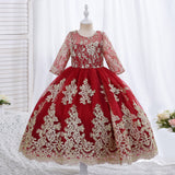 Kid Baby Girl Mesh Playing Long Sleeve Red Princess Dresses