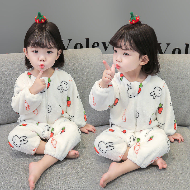 Baby Girl One-piece Autumn Winter Fleece Thickened Flannel Pajamas