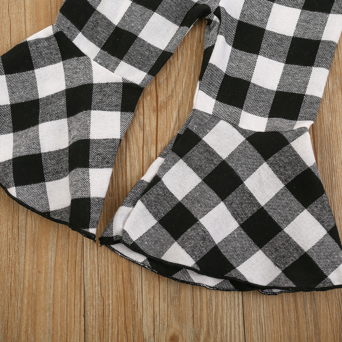 Baby Kid Girl Suit Valentine's Day Plaid Heart Top Bell Bottoms 2 Pcs Sets