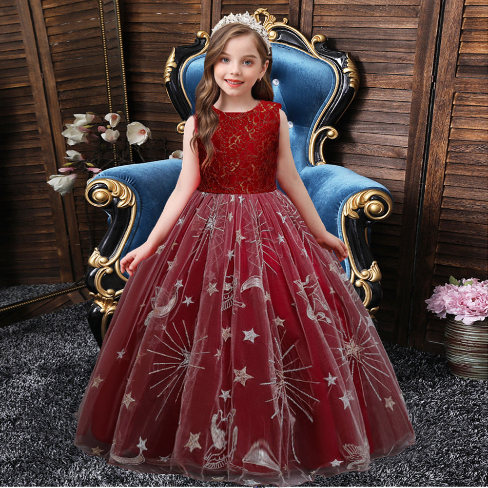 Kid Girl Princess Sleeveless Star Mesh Piano Dresses