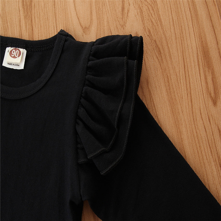 Baby Toddler Girls Valentine's Day Suit Black Fly Sleeve 2 Pcs Sets