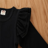 Baby Toddler Girls Valentine's Day Suit Black Fly Sleeve 2 Pcs Sets