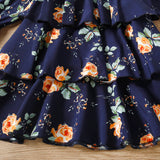 Kid Baby Girl Autumn Rose Print Multi-layer Long-sleeved Flower Dress