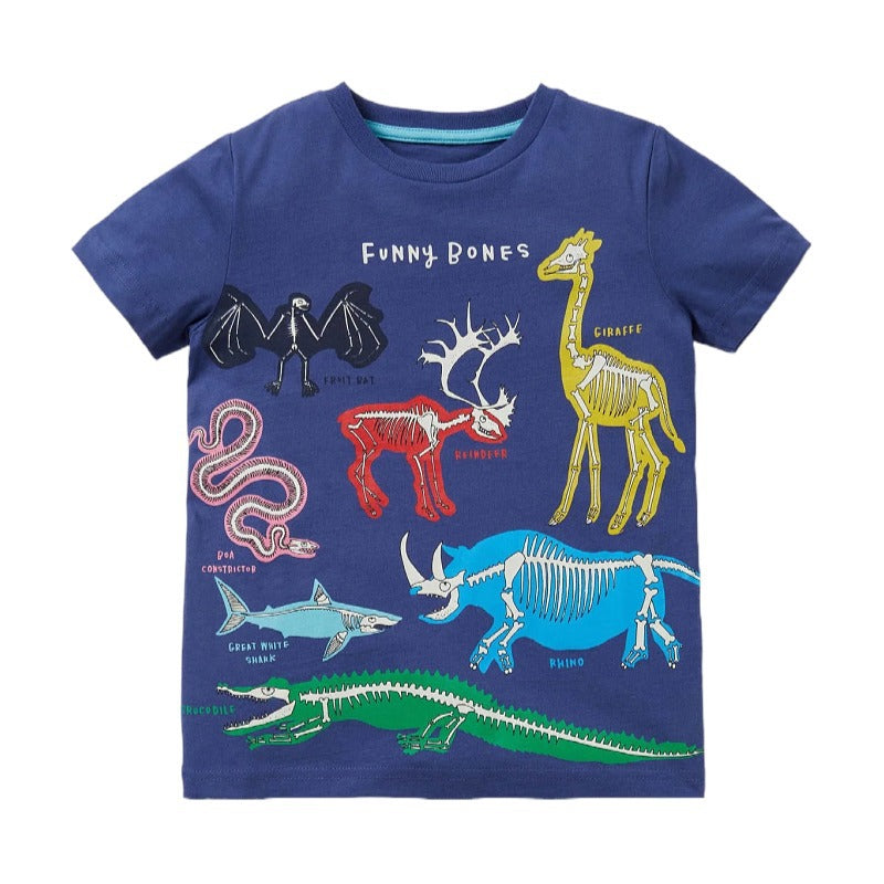 Kid Baby Boy T-shirt Glow-in-the-dark Animal World Print Summer Short-sleeved Top