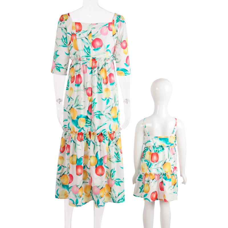 Family Matching Mother-daughter Lovely Print Summer Holiday Dresses