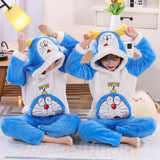 Kid Baby Boy Girl Plush Pajamas Cartoon Hooded Thickened Coral Pajamas