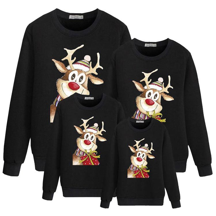Family Matching Autumn Warm Cartoon Scarf Elk Cute Christmas Hoodie