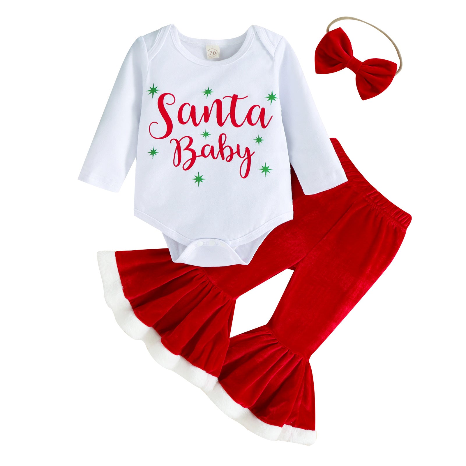 Baby Girl Christmas Autumn Winter Letter Velvet Splicing 2 Pcs Sets