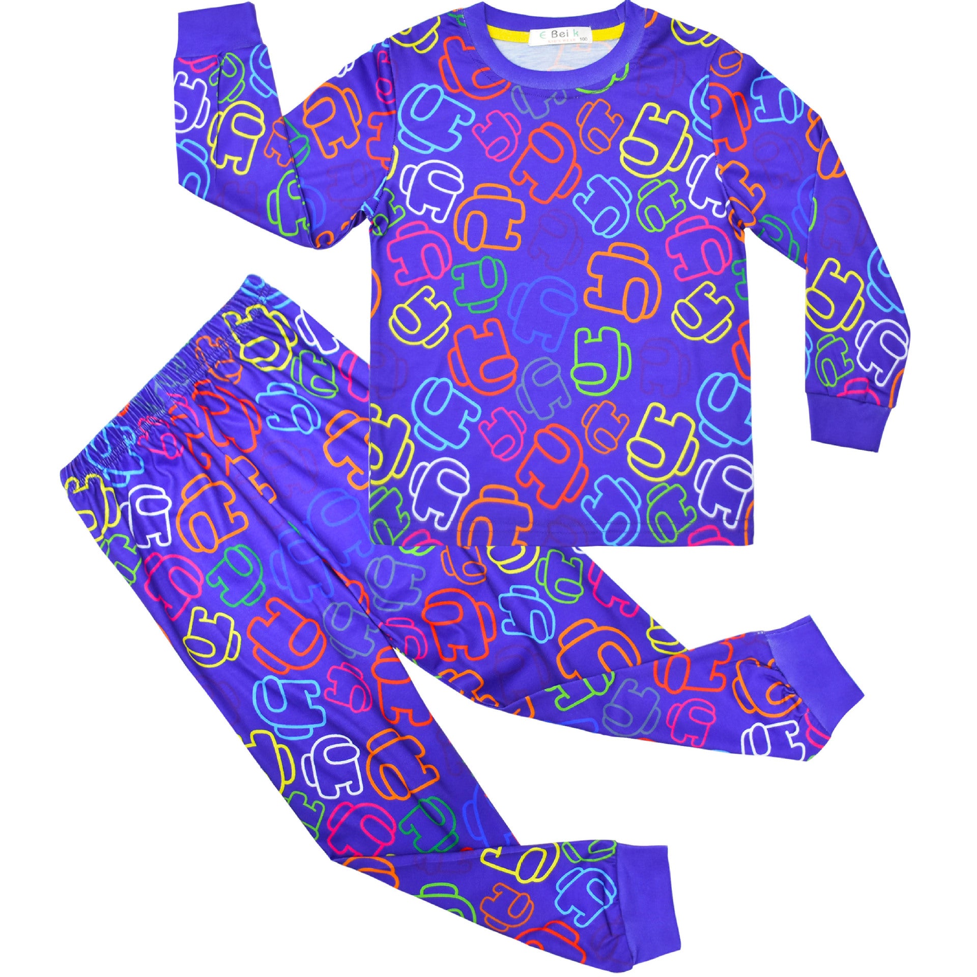 Kid Boy Girl Home Fluorescent Color Suit Long Sleeve Pajamas