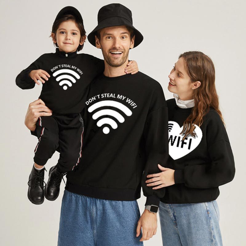 Family Matching WIFI Printed Cartoon Valentine's Day Sweatshirts